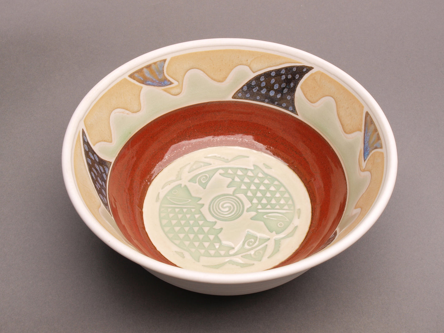 Elegant Porcelain Bowl with depiction of  two fish in a Mimbres style pattern – Handcrafted Artistry