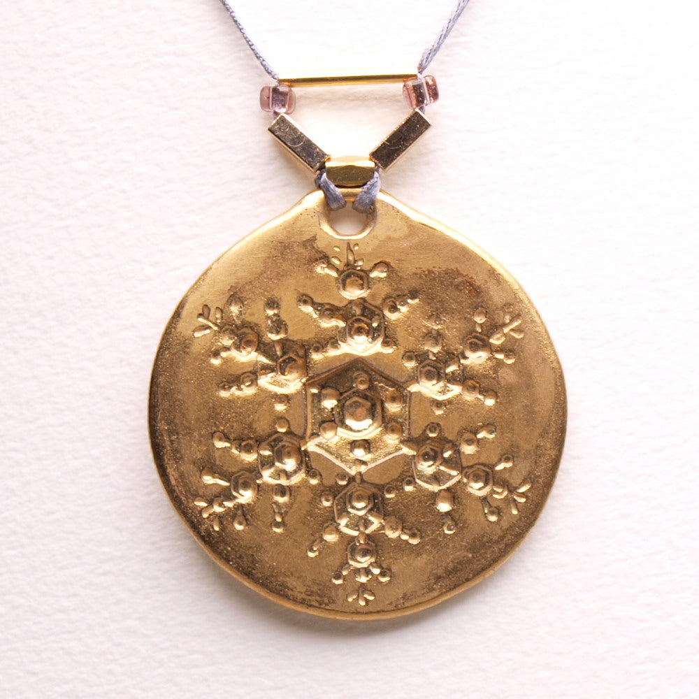 Elegant Snowflake Pendant Necklace with 24k Gold Luster - Winter Charm and Chic type #3 1.9" dia.