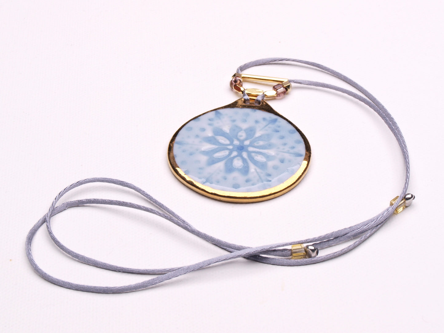 Elegant Snowflake Pendant Necklace with 24k Gold Luster - Winter Charm and Chic type #4 1.8" dia.