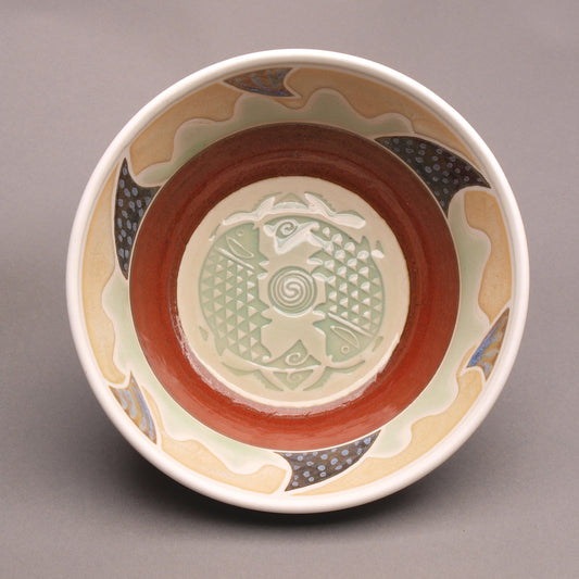 Elegant Porcelain Bowl with depiction of  two fish in a Mimbres style pattern – Handcrafted Artistry