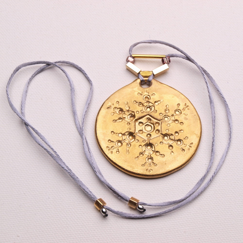 Elegant Snowflake Pendant Necklace with 24k Gold Luster - Winter Charm and Chic type #3 1.9" dia.