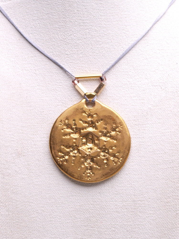Elegant Snowflake Pendant Necklace with 24k Gold Luster - Winter Charm and Chic type #3 1.9" dia.