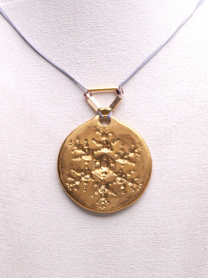 Elegant Snowflake Pendant Necklace with 24k Gold Luster - Winter Charm and Chic type #3 1.9" dia.