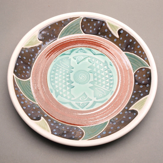MIMBRES TROUT MOTIF PLATTER – A handcrafted porcelain centerpiece by Mike Hays, featuring intricate Southwestern-inspired design.