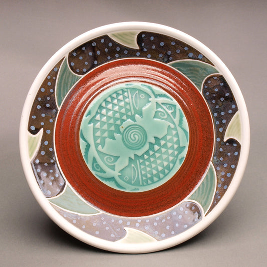 MIMBRES TROUT MOTIF PLATTER – A handcrafted porcelain centerpiece by Mike Hays, featuring intricate Southwestern-inspired design.
