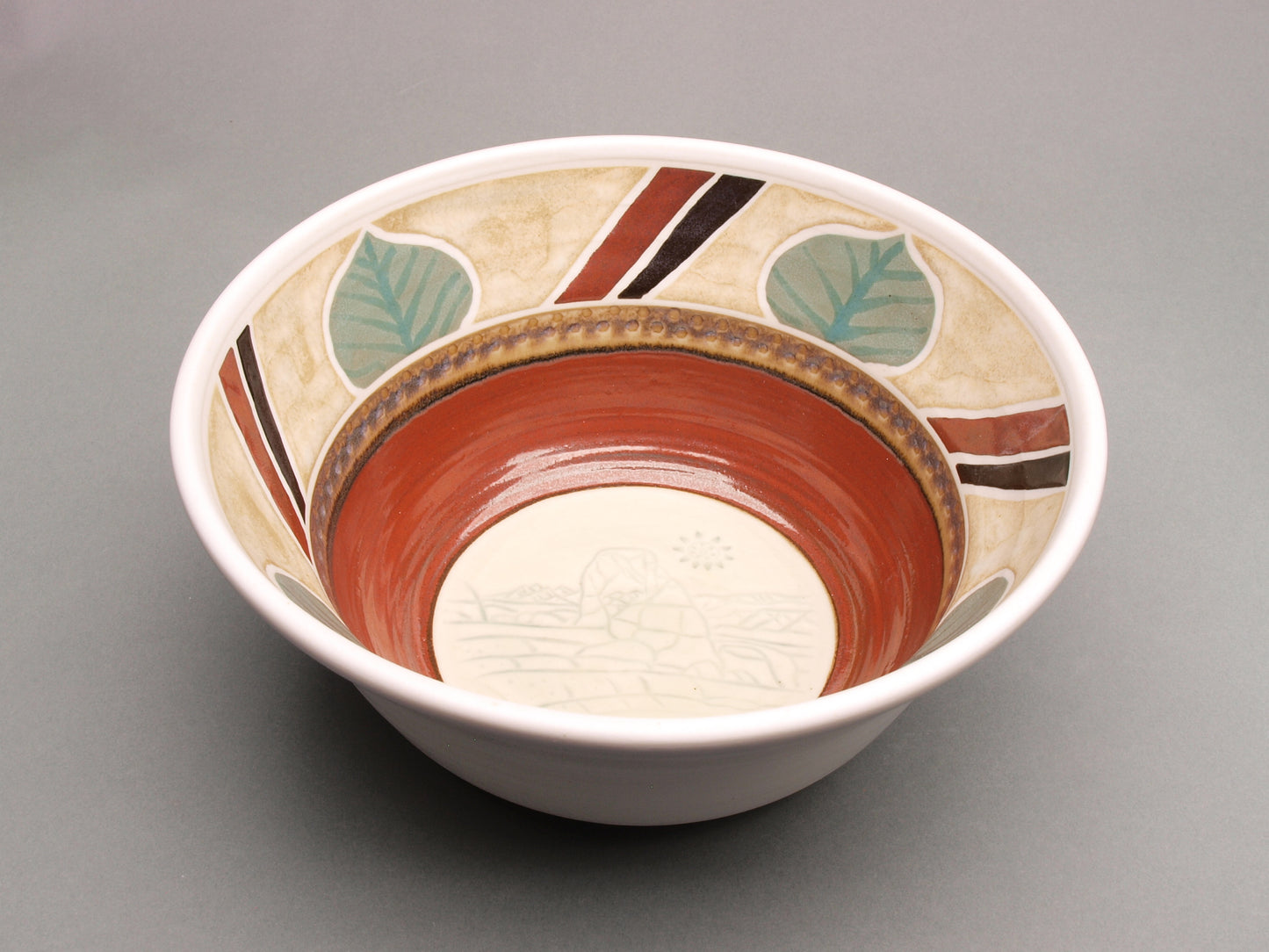 Porcelain Ceramic Bowl with a  Delicate Arch imprint, 9.25" dia. 4" tall