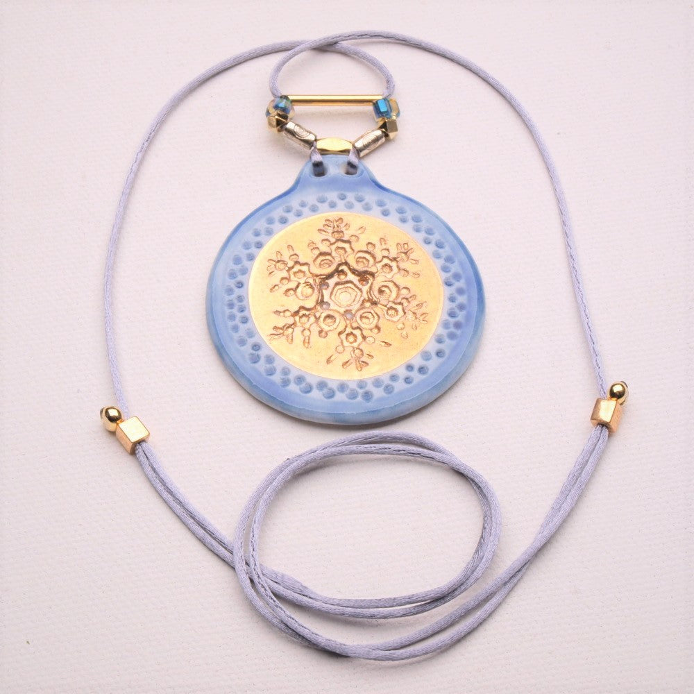 Elegant Snowflake Pendant Necklace with Gold Luster - Winter Chic type #1 1.75" Dia.