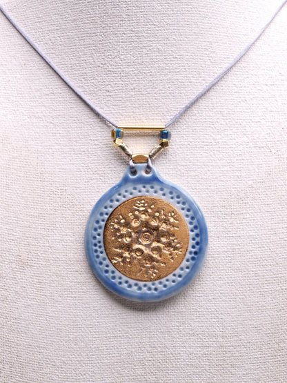 Elegant Snowflake Pendant Necklace with Gold Luster - Winter Chic type #1 1.75" Dia.